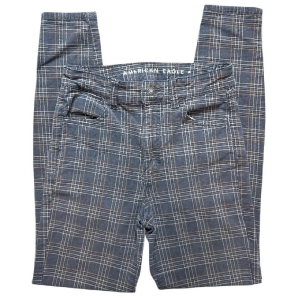 American Eagle Super Hi-Rise Plaid Jeggings Gray/Orange Size 00 Super Stretch